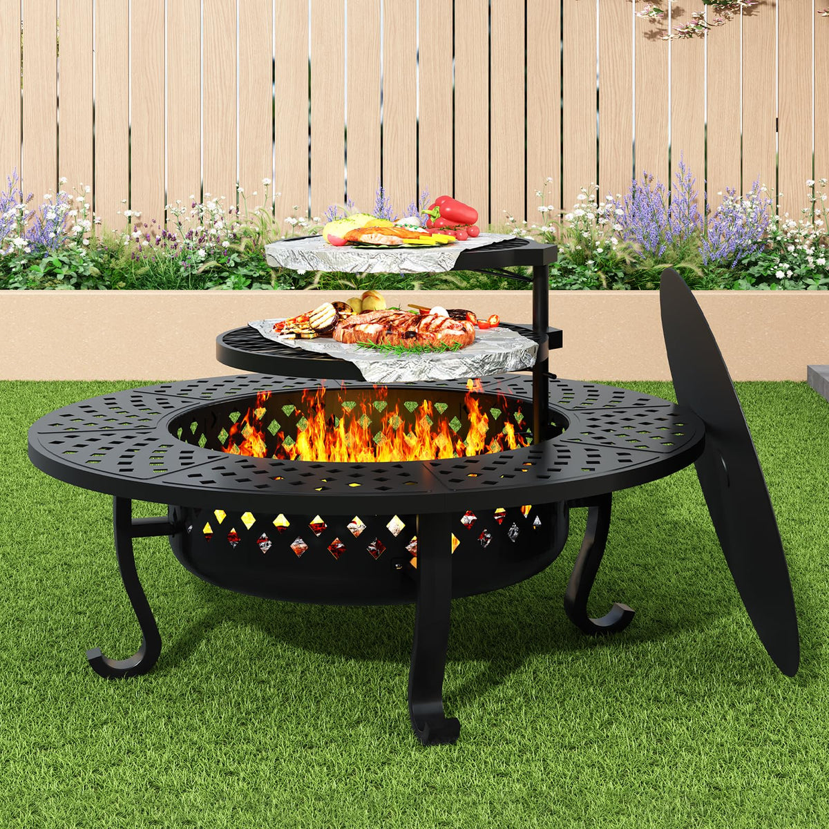 43 Inch Wood Burning Fire Pit with Lid M3037