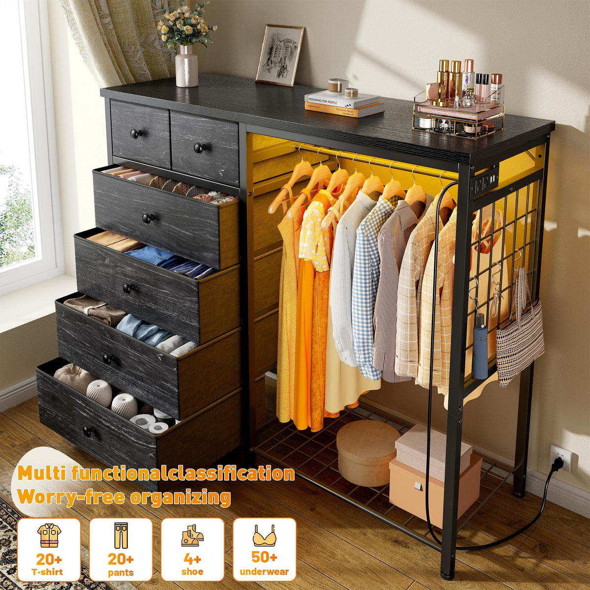 49.2" W Dresser with Hanging Rack & 6 Drawers U79400