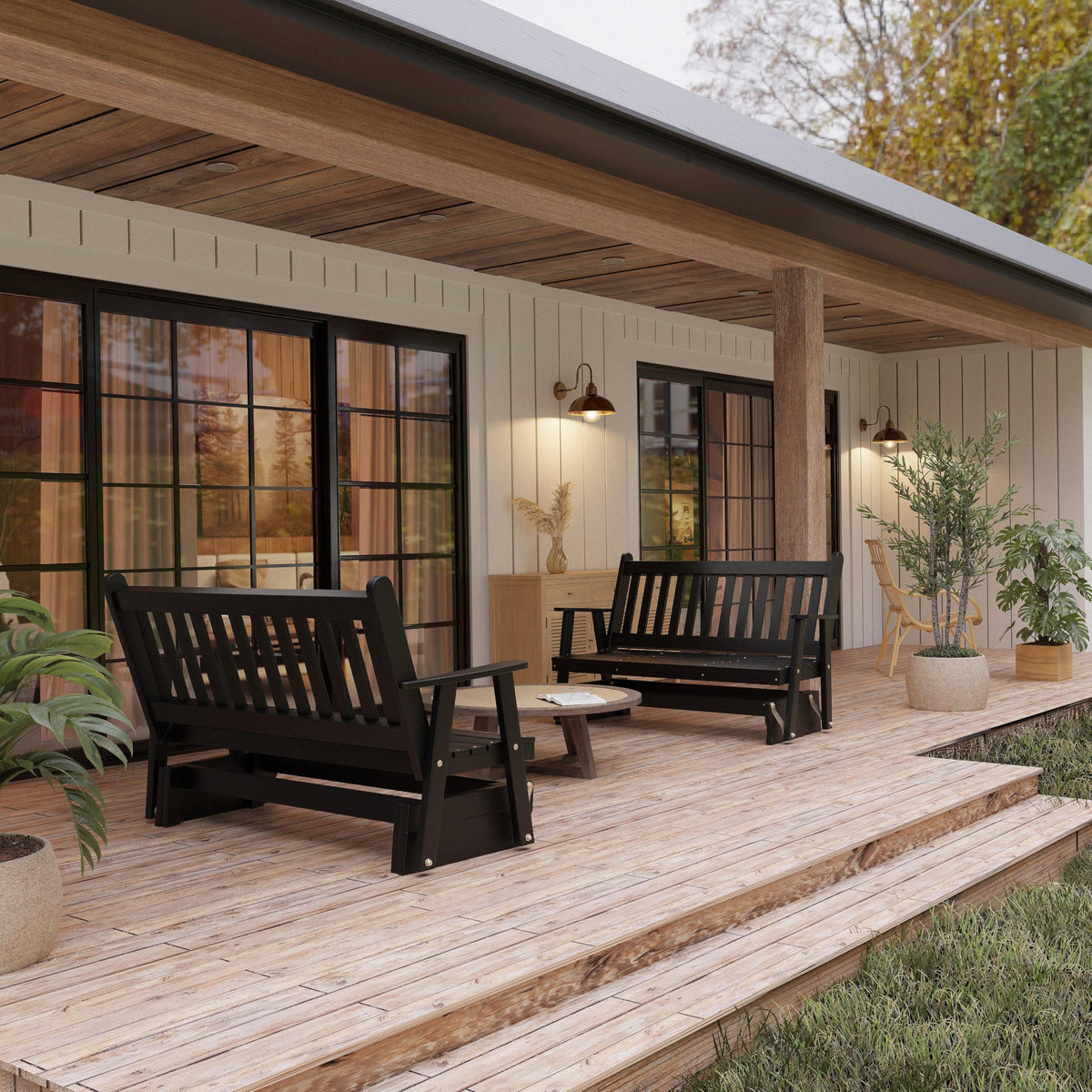 Black 4 Foot Wooden Porch Glider Q10174