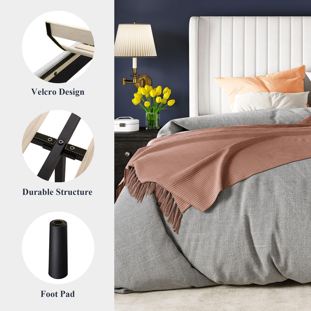 Queen Size White Velvet Upholstered Platform Bed N32216
